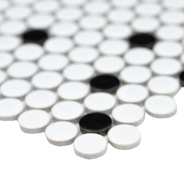 Msi Penny Round Bianco 11.3 In. X 12.2 In. X 6 Mm Ceramic Mesh-Mounted Mosaic Tile, 15PK - ZOR-MD-0220