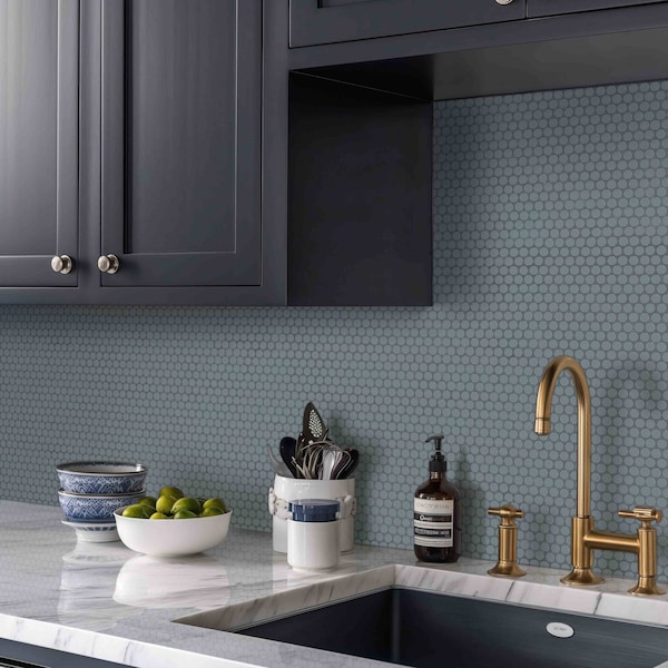 Msi Cielo Azul Pennyround 11  in. X 12  in. Glossy Porcelain Mosaic Floor And Wall Tile, 15PK - ZOR-MD-0626