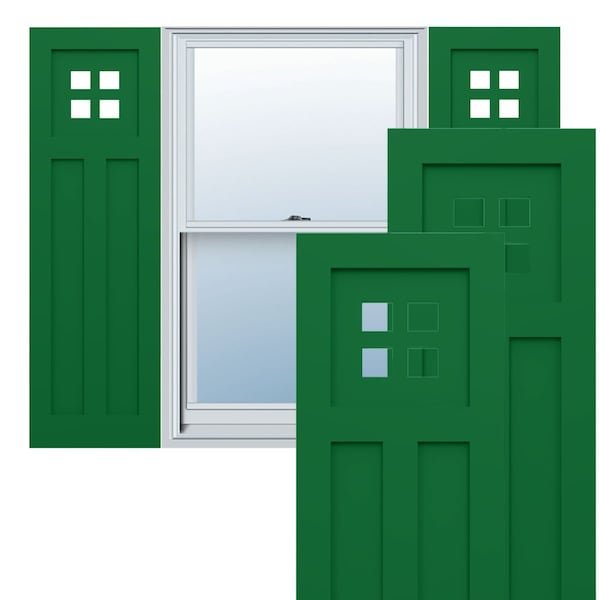 Ekena Millwork True Fit PVC San Antonio Mission Style Fixed Mount Shutters, Viridian Green, 12W x 37H, PR - TFP001ST12X037HG
