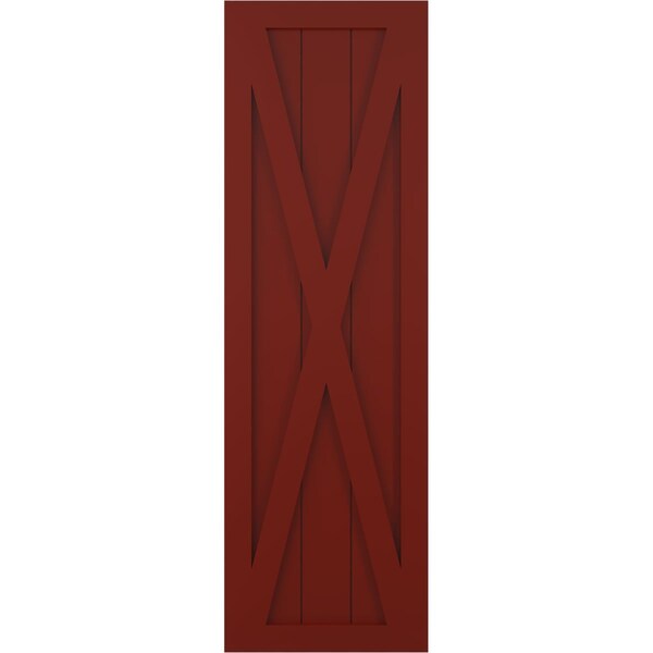 Ekena Millwork True Fit PVC Single X-Board Farmhouse Fixed Mount Shutters, Pepper Red, 18W x 33H, PR - TFP001FH18X033MR