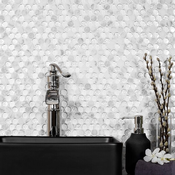 Apollo Tile Sample of Pearl River 11.8"x11.8" Penny Round Glass Mosaic Tile - APLMOK99020EC05 SAMPLE