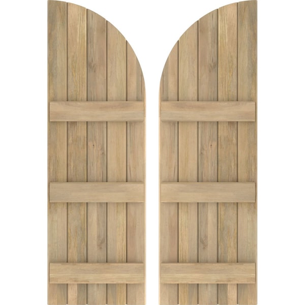 Ekena Millwork Americraft 5-Board (3 Batten) Wood Joined Board-n-Batten Shutters w/ Arch Top, ARW401BQ518X64UNH, PR - ARW401BQ518X64UNH