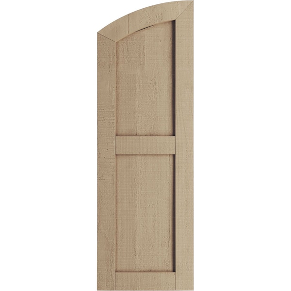 Ekena Millwork Rough Cedar 2 Equal Flat Panel w/Elliptical Top Faux Wood Shutters, 15W x 34H 29 Low Side, PR - SHUFPL15X34RCPR