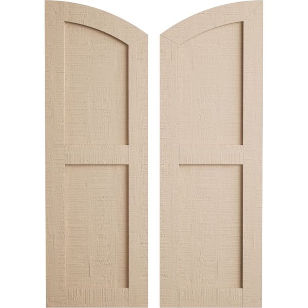 Ekena Millwork Rough Cedar 2 Equal Flat Panel w/Elliptical Top Faux Wood Shutters, 15W x 34H 29 Low Side, PR - SHUFPL15X34RCPR