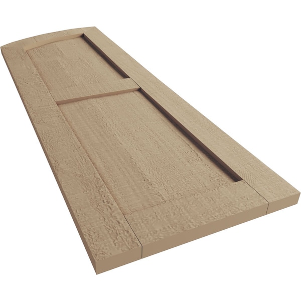 Ekena Millwork Rough Cedar 2 Equal Flat Panel w/Elliptical Top Faux Wood Shutters, 15W x 34H 29 Low Side, PR - SHUFPL15X34RCPR