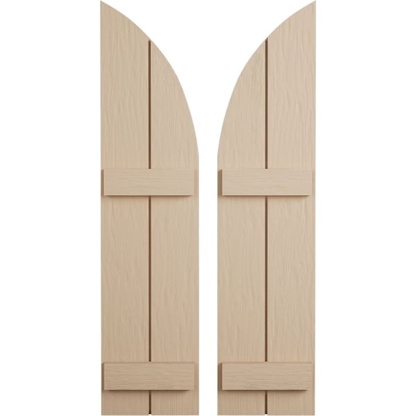 Ekena Millwork Rough Sawn 2 Board Joined Board-n-Batten w/Quarter Round Arch Top Faux Wood Shutters, 11W x 58H, PR - SHUBJQ11X58RSPR