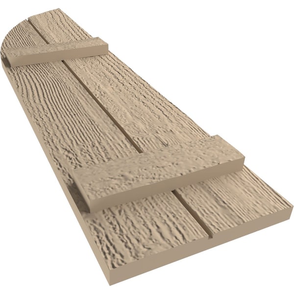 Ekena Millwork Rough Sawn 2 Board Joined Board-n-Batten w/Quarter Round Arch Top Faux Wood Shutters, 11W x 58H, PR - SHUBJQ11X58RSPR