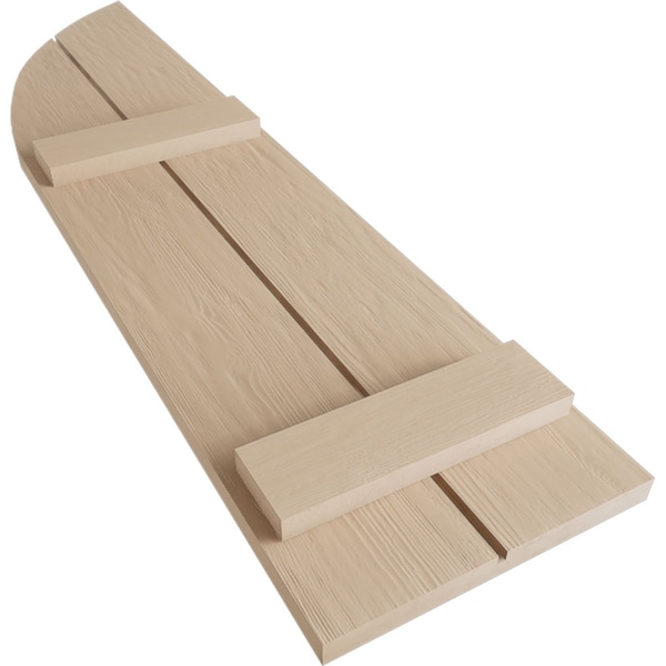 Ekena Millwork Rough Sawn 2 Board Joined Board-n-Batten w/Quarter Round Arch Top Faux Wood Shutters, 11W x 58H, PR - SHUBJQ11X58RSPR