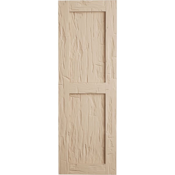 Ekena Millwork Rustic Two Equal Panel Flat Panel Hand Hewn Faux Wood Shutters (Per Pair), Primed Tan, 15"W x 56"H - SHUFP15X56HHPR