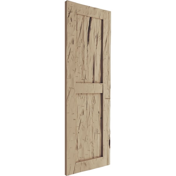 Ekena Millwork Rustic Two Equal Panel Flat Panel Hand Hewn Faux Wood Shutters (Per Pair), Primed Tan, 15"W x 56"H - SHUFP15X56HHPR