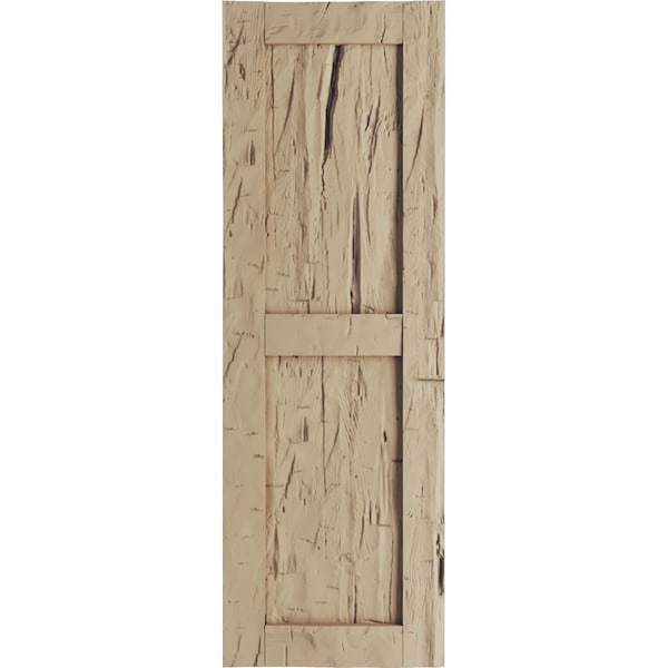 Ekena Millwork Rustic Two Equal Panel Flat Panel Hand Hewn Faux Wood Shutters (Per Pair), Primed Tan, 15"W x 56"H - SHUFP15X56HHPR