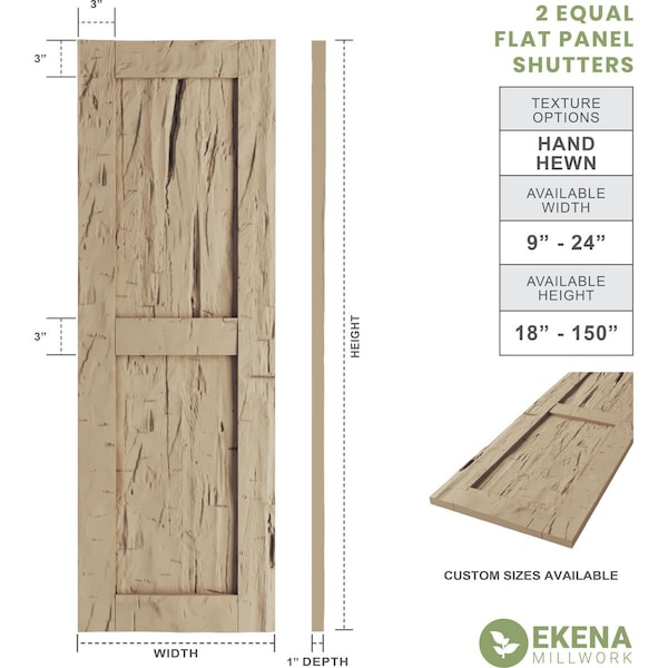 Ekena Millwork Rustic Two Equal Panel Flat Panel Hand Hewn Faux Wood Shutters (Per Pair), Primed Tan, 15"W x 56"H - SHUFP15X56HHPR