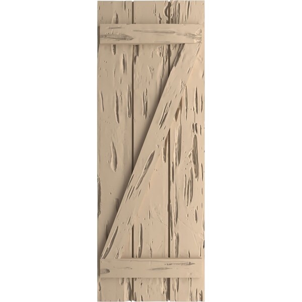 Ekena Millwork Rustic Three Board Joined Board-n-Batten Pecky Cypress Faux Wood Shutters w/Z-Board, 16 1/2"W x 48"H - SHUBJZ16X48PCPR