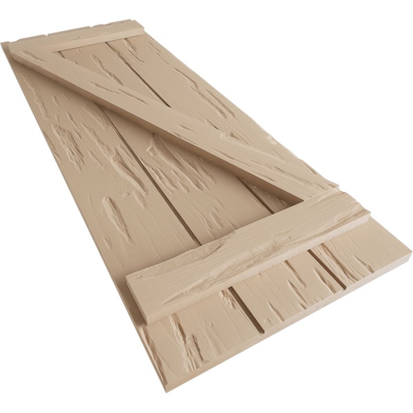 Ekena Millwork Rustic Three Board Joined Board-n-Batten Pecky Cypress Faux Wood Shutters w/Z-Board, 16 1/2"W x 48"H - SHUBJZ16X48PCPR