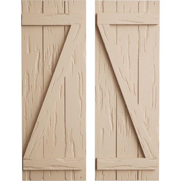 Ekena Millwork Rustic Three Board Joined Board-n-Batten Pecky Cypress Faux Wood Shutters w/Z-Board, 16 1/2"W x 48"H - SHUBJZ16X48PCPR