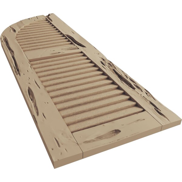 Ekena Millwork Pecky Cypress 2 Equal Louver w/Quarter Round Arch Top Faux Wood Shutters, 15"W x 80"H (65" Low Side) - SHULVQ15X80PCPR