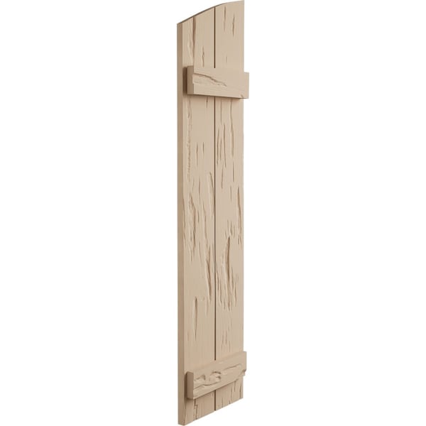 Ekena Millwork Pecky Cypress 2 Board Joined Board-n-Batten w/Elliptical Top Faux Wood Shutters, 11"W x 78"H - SHUBJL11X78PCPR