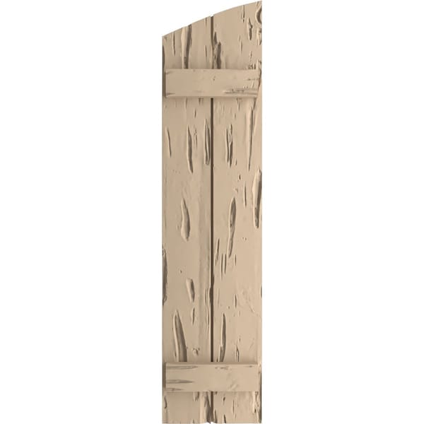 Ekena Millwork Pecky Cypress 2 Board Joined Board-n-Batten w/Elliptical Top Faux Wood Shutters, 11"W x 78"H - SHUBJL11X78PCPR