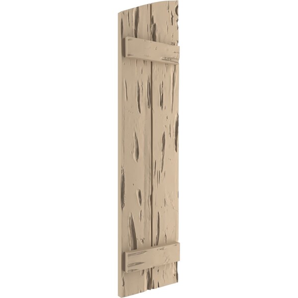 Ekena Millwork Pecky Cypress 2 Board Joined Board-n-Batten w/Elliptical Top Faux Wood Shutters, 11"W x 78"H - SHUBJL11X78PCPR