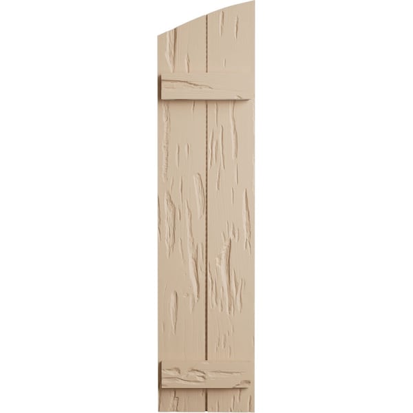 Ekena Millwork Pecky Cypress 2 Board Joined Board-n-Batten w/Elliptical Top Faux Wood Shutters, 11"W x 78"H - SHUBJL11X78PCPR