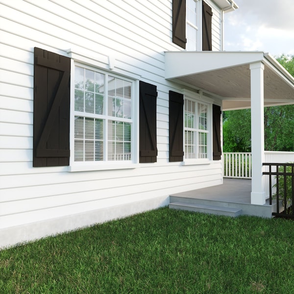 Ekena Millwork Rustic Three Board Joined Board-n-Batten Hand Hewn Faux Wood Shutters w/Z-Board, 16 1/2"W x 88"H - SHUBJZ16X88HHPR