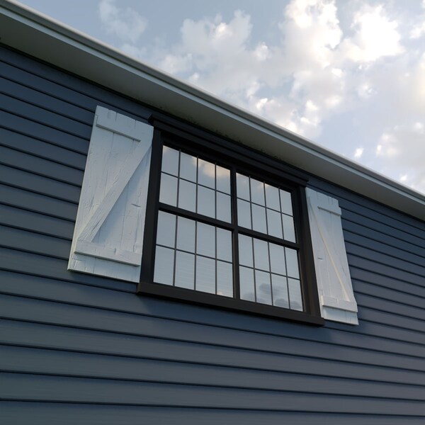 Ekena Millwork Rustic Three Board Joined Board-n-Batten Hand Hewn Faux Wood Shutters w/Z-Board, 16 1/2"W x 88"H - SHUBJZ16X88HHPR