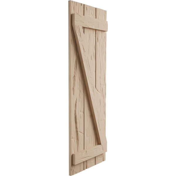 Ekena Millwork Rustic Three Board Joined Board-n-Batten Hand Hewn Faux Wood Shutters w/Z-Board, 16 1/2"W x 88"H - SHUBJZ16X88HHPR