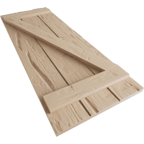 Ekena Millwork Rustic Three Board Joined Board-n-Batten Hand Hewn Faux Wood Shutters w/Z-Board, 16 1/2"W x 88"H - SHUBJZ16X88HHPR