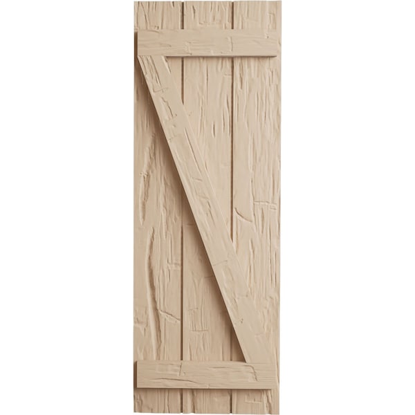 Ekena Millwork Rustic Three Board Joined Board-n-Batten Hand Hewn Faux Wood Shutters w/Z-Board, 16 1/2"W x 88"H - SHUBJZ16X88HHPR