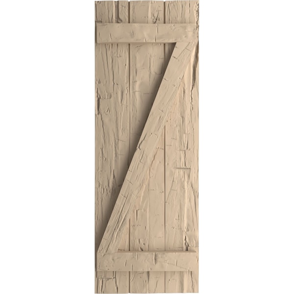 Ekena Millwork Rustic Three Board Joined Board-n-Batten Hand Hewn Faux Wood Shutters w/Z-Board, 16 1/2"W x 88"H - SHUBJZ16X88HHPR