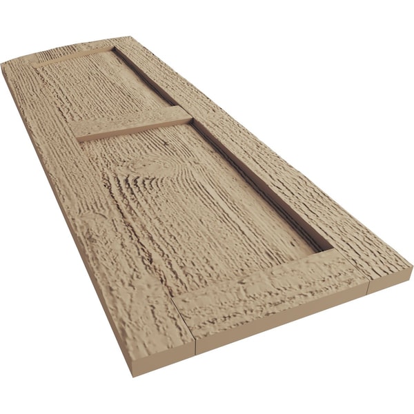 Ekena Millwork Rough Sawn 2 Equal Flat Panel w/Elliptical Top Faux Wood Shutters, 12W x 74H 70 Low Side, PR - SHUFPL12X74RSPR