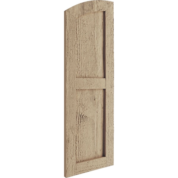 Ekena Millwork Rough Sawn 2 Equal Flat Panel w/Elliptical Top Faux Wood Shutters, 12W x 74H 70 Low Side, PR - SHUFPL12X74RSPR