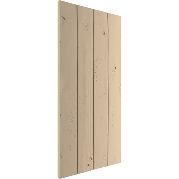 Ekena Millwork Rustic Four Board Joined Board-n-Batten Knotty Pine Faux Wood Shutters w/No Batten, 22W x 24H, PR - SHUBJN22X24KPPR