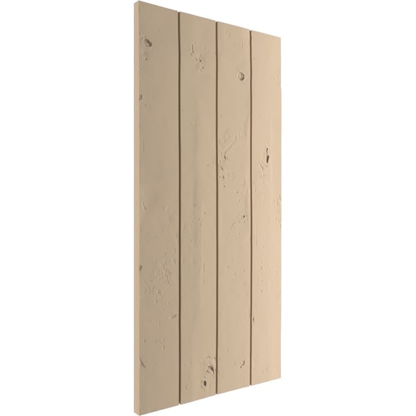 Ekena Millwork Rustic Four Board Joined Board-n-Batten Knotty Pine Faux Wood Shutters w/No Batten, 22W x 24H, PR - SHUBJN22X24KPPR