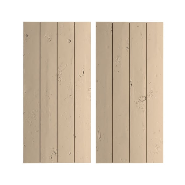 Ekena Millwork Rustic Four Board Joined Board-n-Batten Knotty Pine Faux Wood Shutters w/No Batten, 22W x 24H, PR - SHUBJN22X24KPPR
