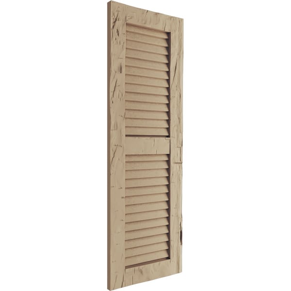 Ekena Millwork Rustic Two Equal Louver Hand Hewn Faux Wood Shutters (Per Pair), Primed Tan, 18"W x 52"H - SHULV18X52HHPR