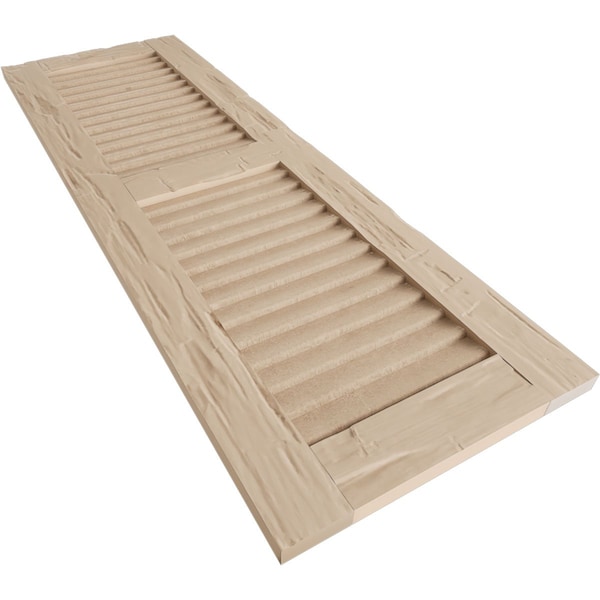Ekena Millwork Rustic Two Equal Louver Hand Hewn Faux Wood Shutters (Per Pair), Primed Tan, 18"W x 52"H - SHULV18X52HHPR
