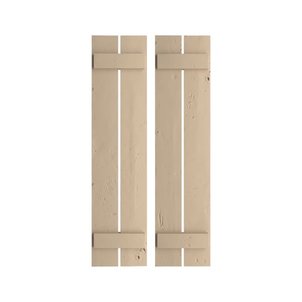 Ekena Millwork Rustic Two Board Spaced Board-n-Batten Knotty Pine Faux Wood Shutters, 11 1/2W x 34H, PR - SHUBSS11X34KPPR