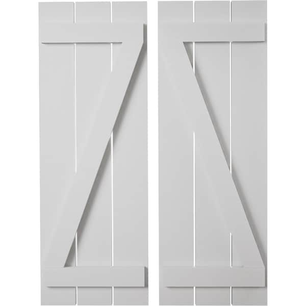 Ekena Millwork Rustic Three Board Spaced Board-n-Batten Smooth Faux Wood Shutters w/Z-Board, 17 1/2W x 80H, PR - SHUBSZ17X80SMPR