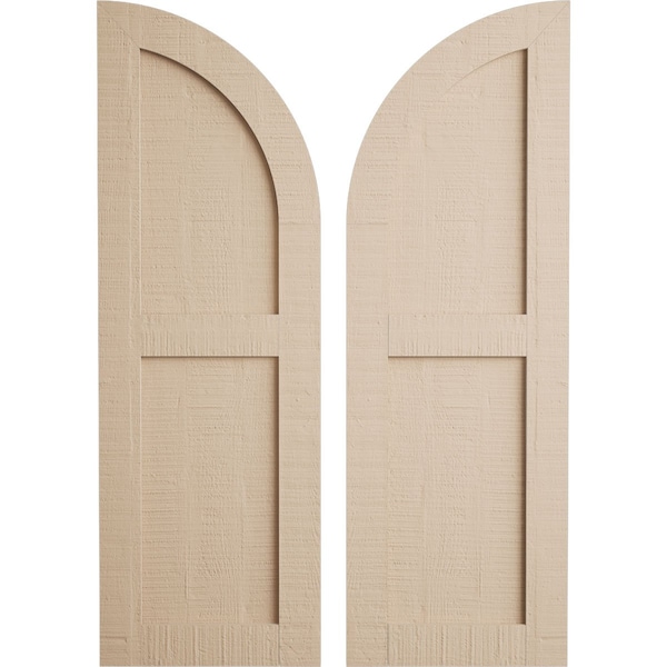 Ekena Millwork Rough Cedar 2 Equal Flat Panel w/Quarter Round Arch Top Faux Wood Shutters, 12W x 52H, PR - SHUFPQ12X52RCPR