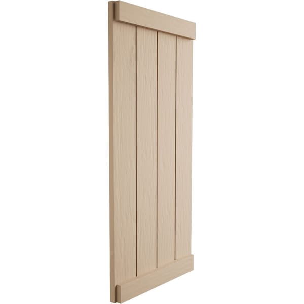 Ekena Millwork Rustic Four Board Joined Board-n-Batten Rough Sawn Faux Wood Shutters w/End Batten, 22W x 56H, PR - SHUBJE22X56RSPR