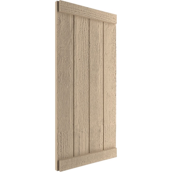 Ekena Millwork Rustic Four Board Joined Board-n-Batten Rough Sawn Faux Wood Shutters w/End Batten, 22W x 56H, PR - SHUBJE22X56RSPR