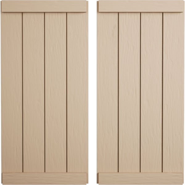 Ekena Millwork Rustic Four Board Joined Board-n-Batten Rough Sawn Faux Wood Shutters w/End Batten, 22W x 56H, PR - SHUBJE22X56RSPR