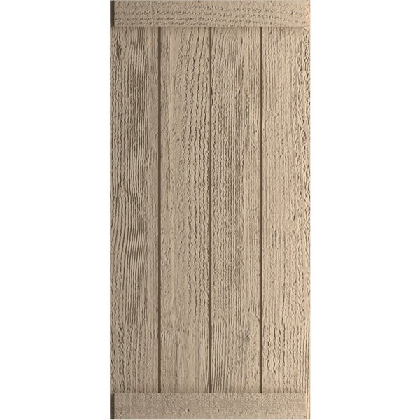 Ekena Millwork Rustic Four Board Joined Board-n-Batten Rough Sawn Faux Wood Shutters w/End Batten, 22W x 56H, PR - SHUBJE22X56RSPR