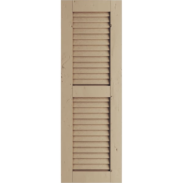 Ekena Millwork Rustic Two Equal Louver Knotty Pine Faux Wood Shutters (Per Pair), Primed Tan, 18"W x 36"H - SHULV18X36KPPR