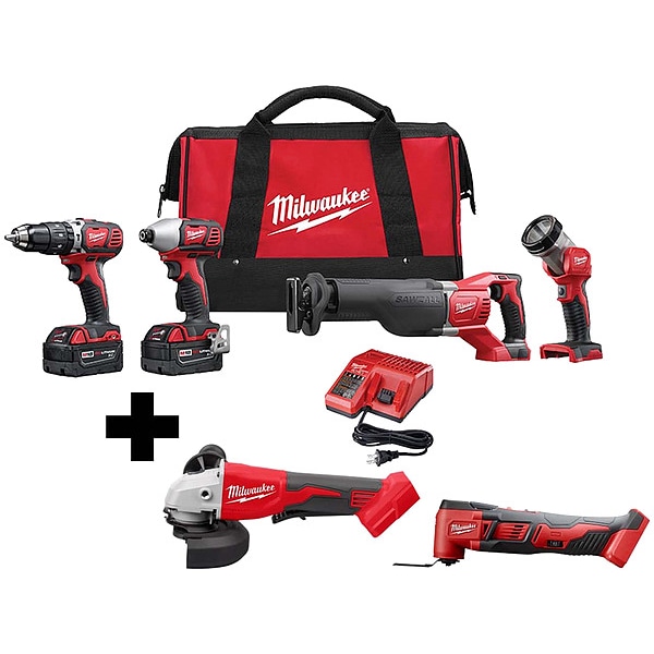 Milwaukee Tool M18 4-Tool Kit, M18 Grinder, M18 MultiTool - 2696-24, 2686-20, 2626-20