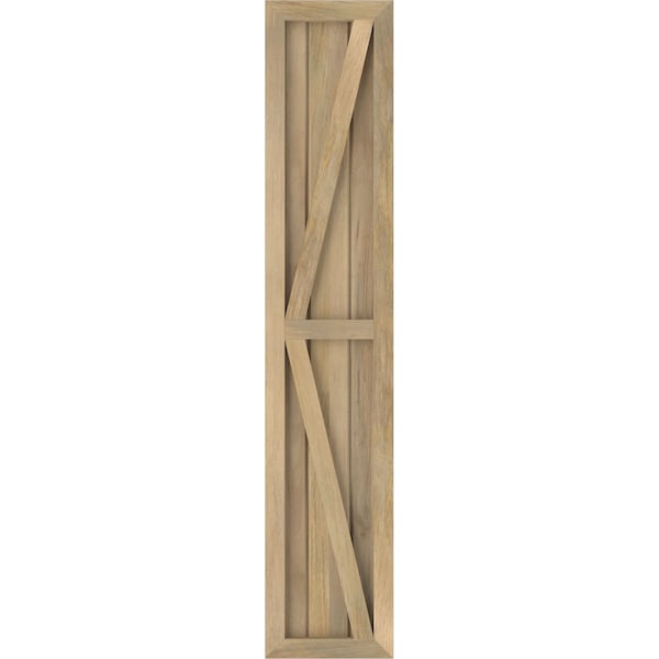 Ekena Millwork Americraft 3-Board Wood 2 Equal Panel Frmd Board-n-Batten Shutters w/Dubl Z-Bar, ARW102BF311X71UNH, PR - ARW102BF311X71UNH
