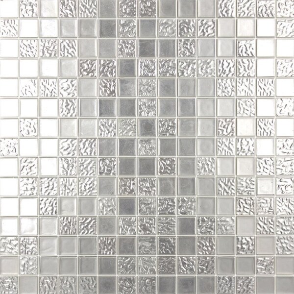 Apollo Tile Mingles 12 in. x 12 in. Glossy Gray and Silver Glass Mosaic Wall and Floor Tile 20 sqft/case, 20PK - MIX2088GR729A