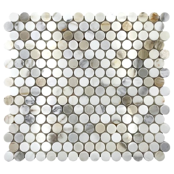 Apollo Tile Marmor 12 in. x 12 in. Polished White Calacatta Gold Penny round Mosaic Wall and Floor Tile, 5PK - APLTRK8801A