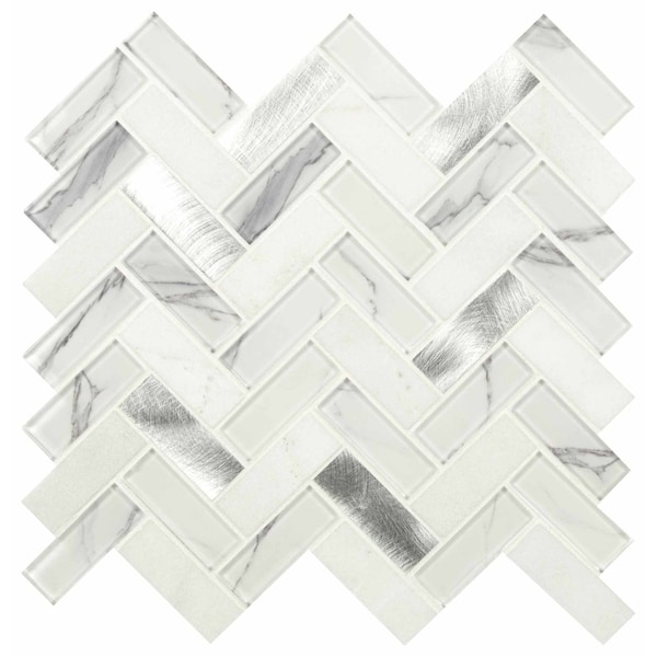 Msi Bytle Bianco Herringbone 12 In. X 12 In. X 6 Mm Textured Multi-Surface Mesh-Mounted Mosaic Tile, 15PK - ZOR-MD-0304